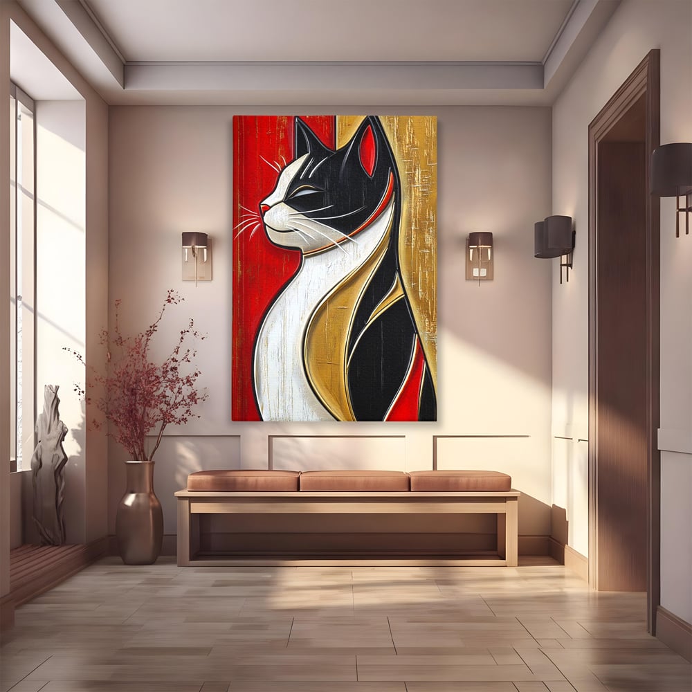 Tablou canvas cu tablou canvas cu pisica in profil, fara rama, pe sasiu de lemn